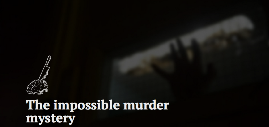 The Impossible Murder Mystery teaser image depicts a brain with a knife in it.