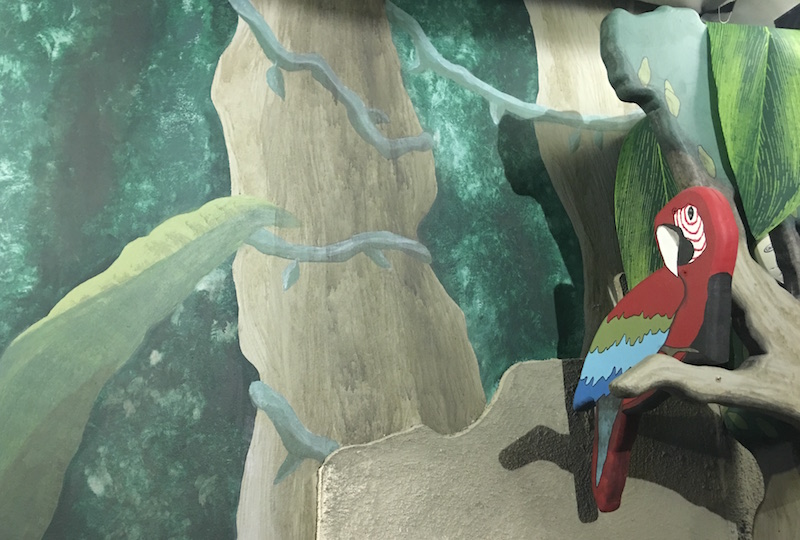 Painted jungle with a parrot.