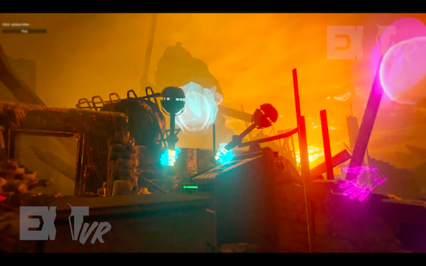 In-game: a pair of avatars with a head and hands on a dead Earth. 