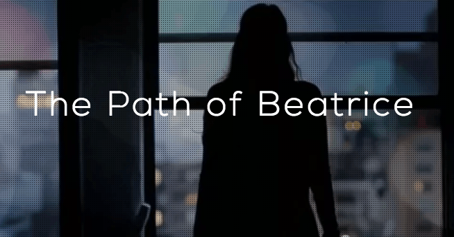 Paradiso Path of Beatrice logo, a silhouetted woman looking out a window upon Manhattan.