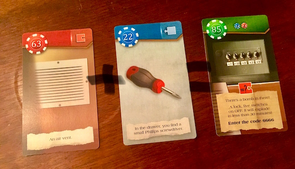 A red air vent card (63) + a blue screwdriver card (22) gave us access to card 85, a switch panel. 