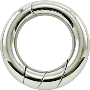 A silver metal loop made of two interlocking pieces.