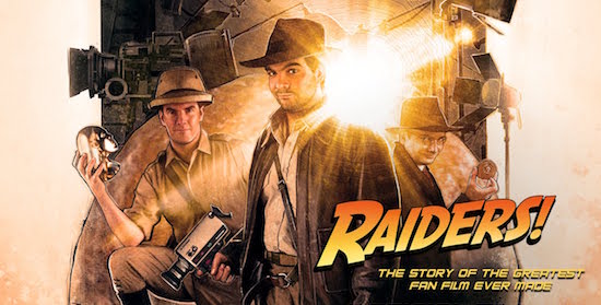 Movie cover for Raiders! depicts the 3 main characters dressed in their costumes.