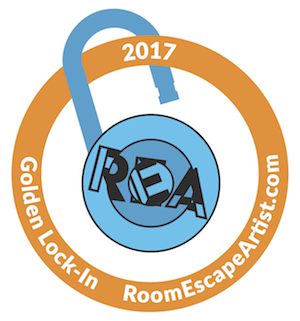The 2017 Golden Lock-In award, the REA logo turned into an open padlock with a golden ring around it.