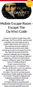 Teaser text for a Mobile Escape The Da Vinci Code game.