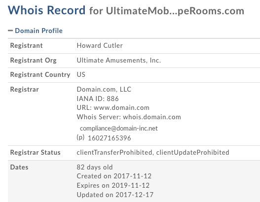 Whois domain record showing that the entry was created on November 12, 2017.