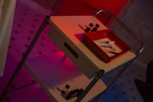 In-game: a cart with surgical instruments on it.