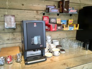 Escape Challenge's lobby's coffee maker and snacks.