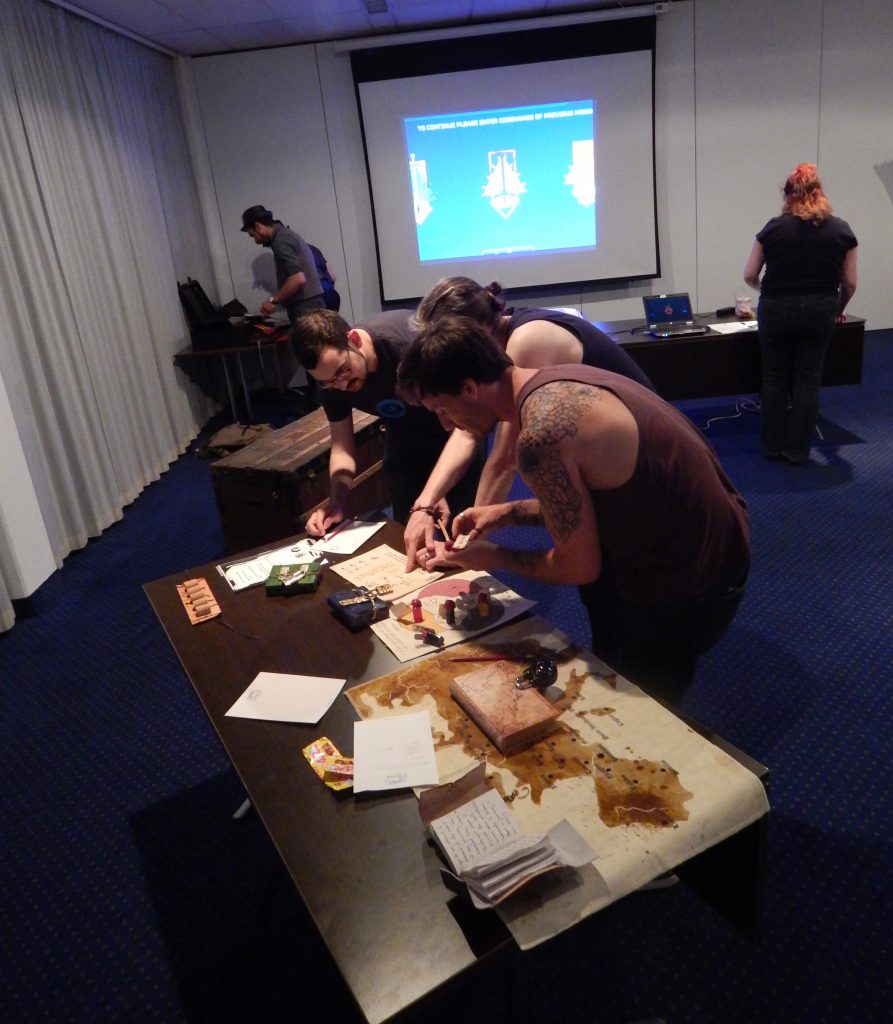 The team working on some puzzles.