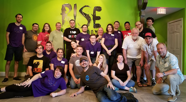 David's bus gathered for a group photo at RISE.