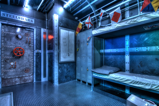 In-game: a shiny filtered image of of the bunk and nautical flags.