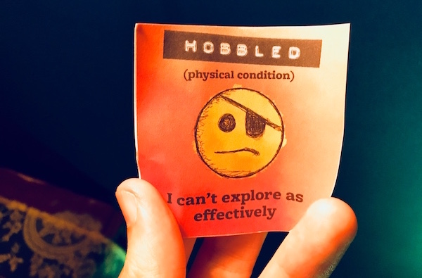 In-game: a hobbled sticker, player can't explore as effectively.