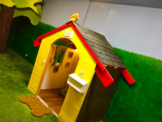 In-game: an oversized doghouse.