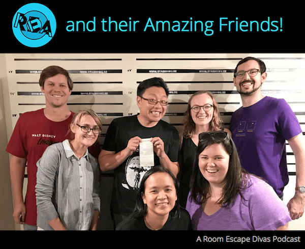 Stash House post game photo promoting the REDivas podcast. Images features, Errol, Brian, Cam, Tammy, Amanda, Lisa, & David.