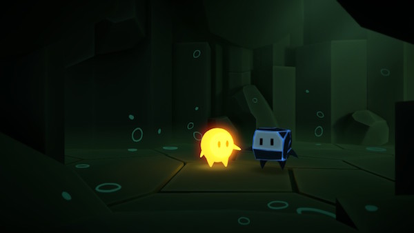 Glo and Bulder holding hands in a cave.