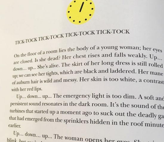 In-book, first story page shows the description of the main character.