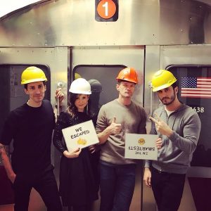 Neil Patrick Harris and team's victorious post-game photo in front of a subway car at High Speed NYC.