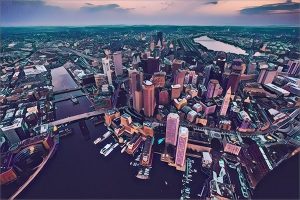Stylized ariel photo of Boston.