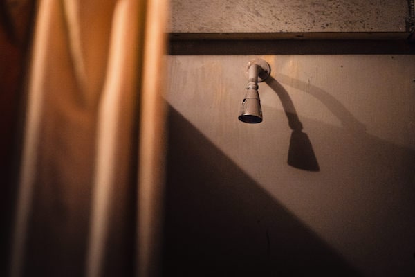 In-game: A shower-head in a small stall.