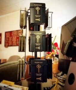 A rack of passports.