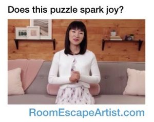 Meme of Marie Kondo asks, "Does this puzzle spark joy?"