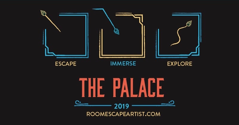 Escape Immerse Explore Palace logo, uses art deco design elements.