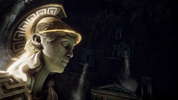 In-game: A statue of Athena in a cavern.