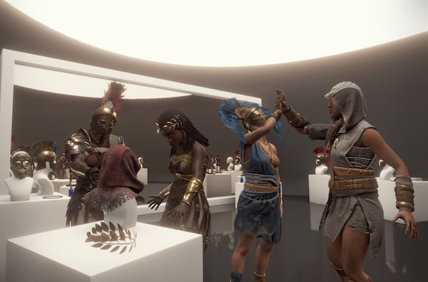 In-game: a team of avatar's getting suited up.