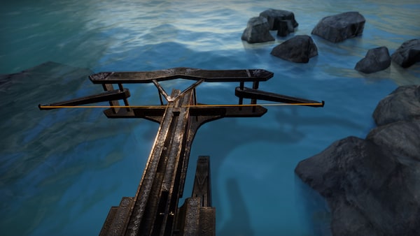 In-game: a massive ballista mounted to the side of a ship.