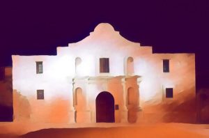 Stylized image of The Alamo at night.