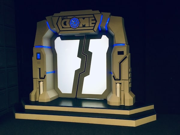 In-game: The white and blue sci-fi entry way for The Dome.