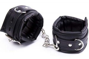 Leather and metal cuffs.