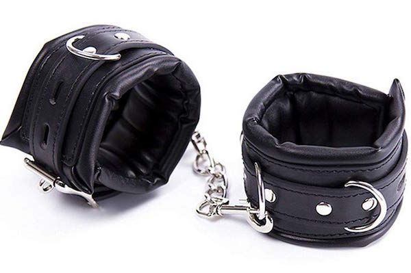Leather and metal cuffs.