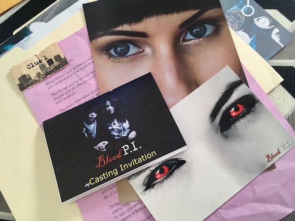 In-game: An assortment of photos of eyes, one natural blue, one an unnatural red.