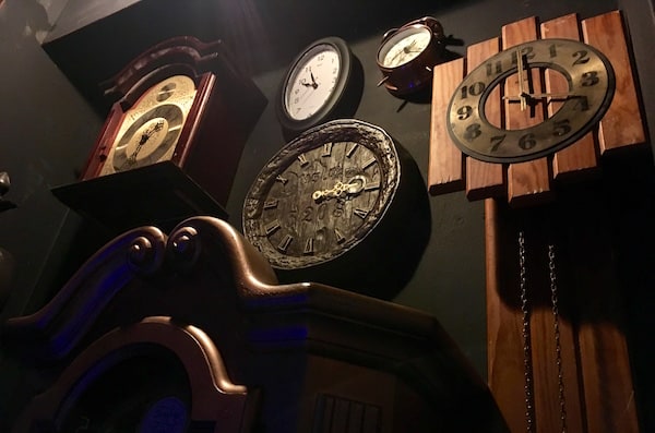 In-game: A wall of clocks.