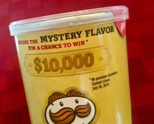The top of the Mystery Flavor Pringles tube. The $10,000 prize is highlighted.