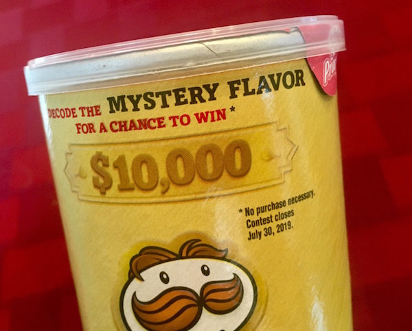 The top of the Mystery Flavor Pringles tube. The $10,000 prize is highlighted.