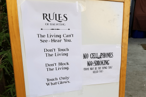 Rules of Haunting: No phones or smoking. The living can't hear you. Don't touch or block the living. Touch only what glows.