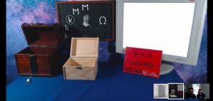 Post-game screenshot of all of the boxes opened, a sign reads "REA Escaped April 2019"