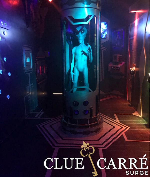 In-game: An alien in a tube in the middle of a spacehip.