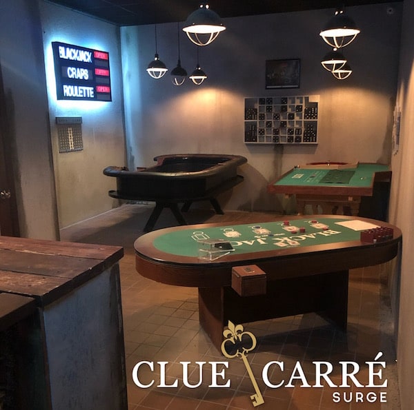 In-game: A back room casion with blackjack, roulette, a craps tables.