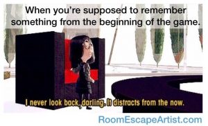 Meme of Ida from the incredibles saying, "I never look back, darling. It distracts from the now." It's captioned, "When you're supposed to remember something from the beginning of the game."