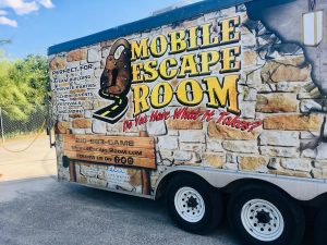 The exterior of Mobile Escape Room's trailer.