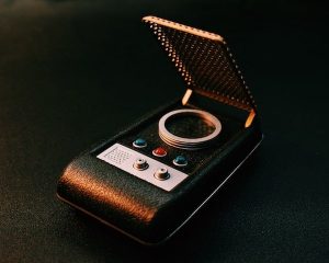 A closeup of a Star Trek Communicator.