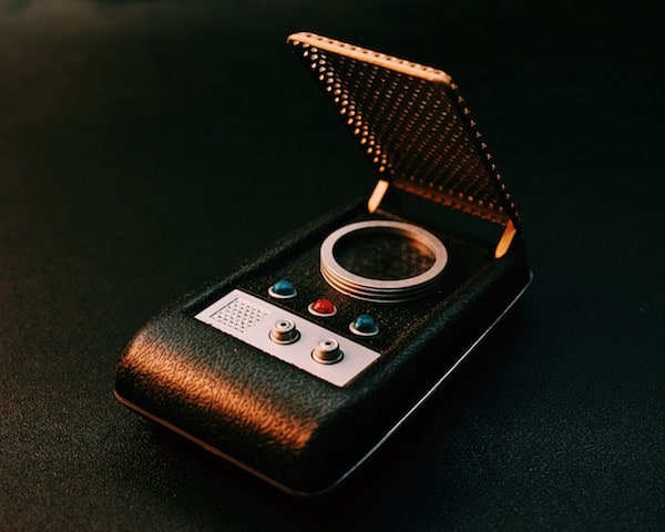 A closeup of a Star Trek Communicator.