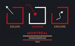 Escape Immerse Explore logo in red and white, abstractly mimicking the Canadian flag.