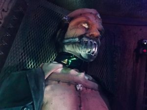 In-game: A frankenstine-like monster with a metal muzzle.
