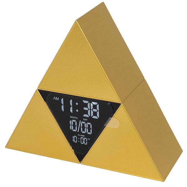 A golden triangle assembled from 4 smaller triangers. The centerpiece has an alarm display.