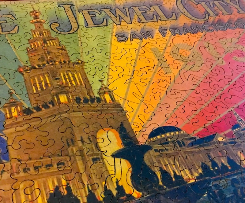 Close up of the intricately shaped Liberty Puzzle pieces assembled.