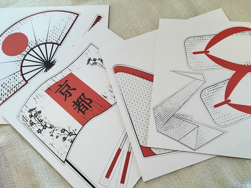 Assorted large cardboard Japanese items.